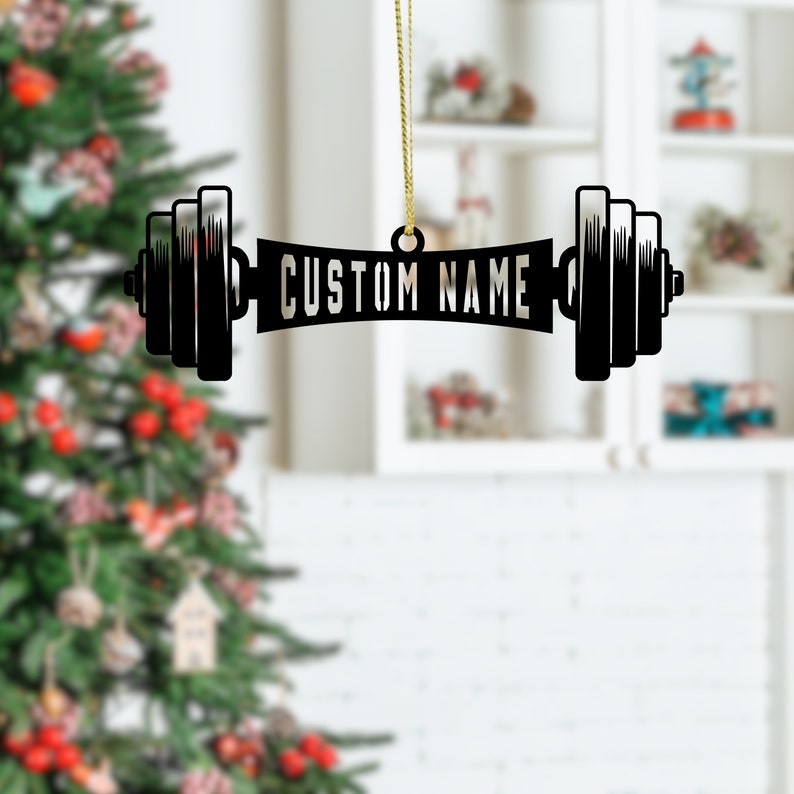 Personalized Dumbbell Metal Ornament, Weightlifting Christmas Ornament