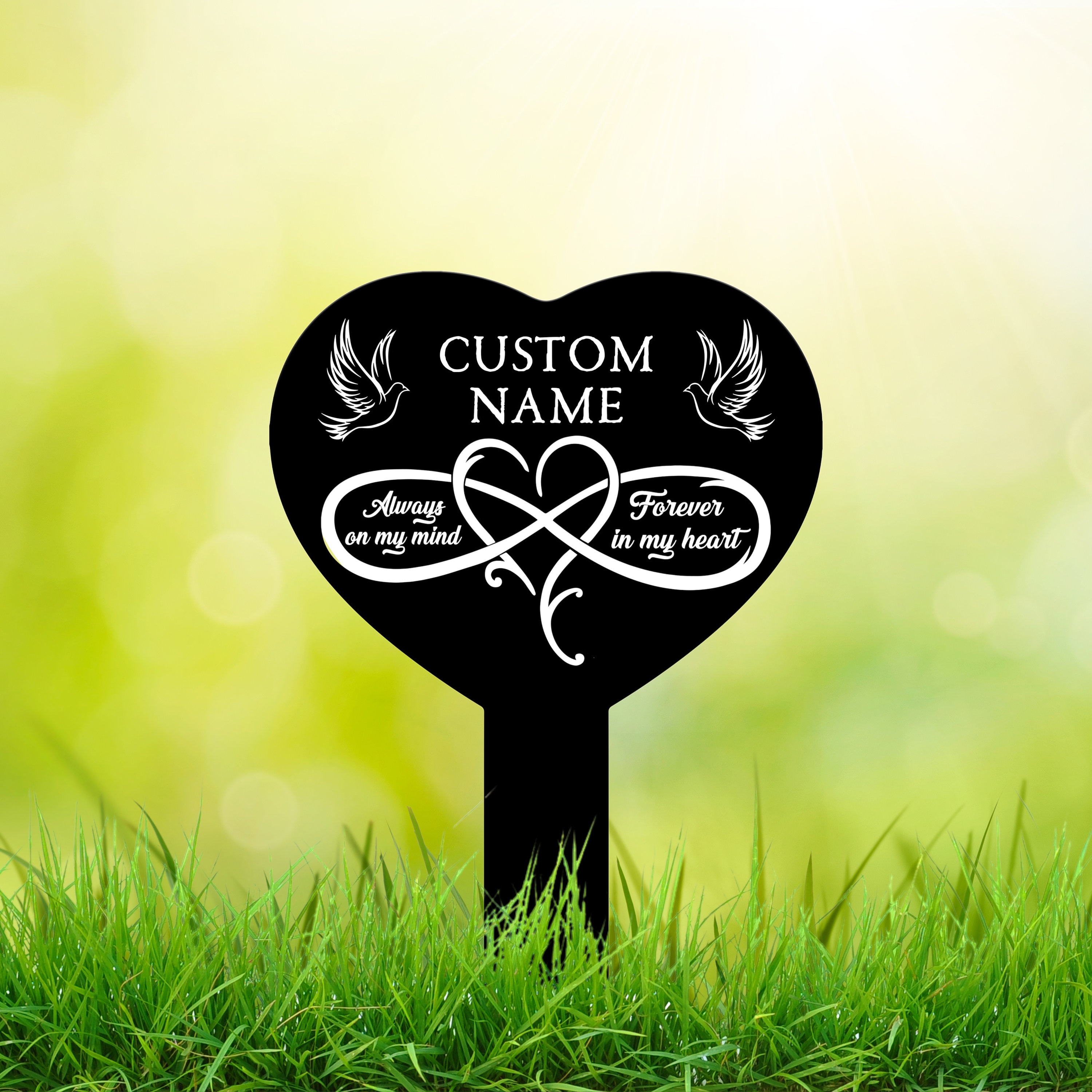 Personalized Memorial Stake - Sympathy Remembrance Metal Sign - You Will Never Leave Our Hearts