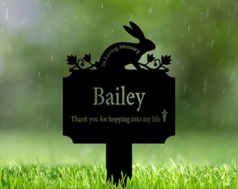 Custom Rabbit Sympathy Plaque for Outdoor Cemetery, Pet Grave Marker, Bunny Memorial Metal Stake