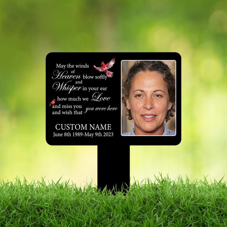 Custom Grave Marker With Photo, Cardinals Sympathy Plaques, Outdoor Memorial Plaques, Temporary