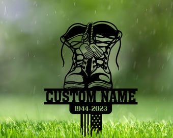 Personalized Veteran Memorial Metal Plaque - Custom Weatherproof Grave Marker & Military Tribute Stake - Durable Outdoor Remembrance Sign