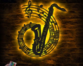 Jazz Wall Hanging Sign Personalized, Saxophone Metal Wall Deco, Gift for Musician, Metal Wall Art, Musicians Wall Art, Gift for Music Lovers