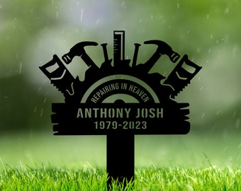 Personalized Carpenter Tools Memorial Plaque, Metal Grave Marker, Grief Support Gift