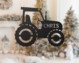Personalized Tractor Metal Ornament, US Farm Driver Christmas Ornament, Dad Farmer Xmas Gifts, Christmas Ornament Gifts for USA Farmer