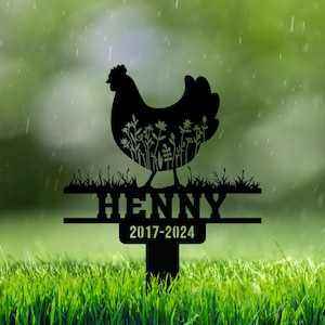 Personalized Chicken Grave Marker, Memorial Metal Plaque, Hen Sympathy Plaques, Chicken Floral Outdoor Sign, Chicken Loss Remembrance Stakes