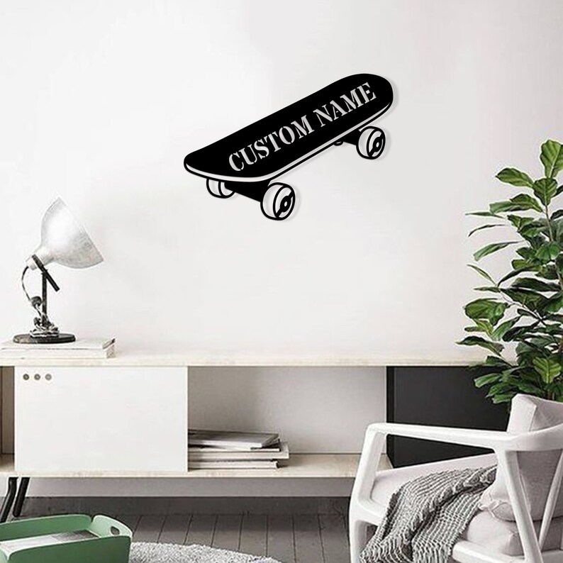 Skateboard Metal Wall With LED Personalized, Skateboarder Custom Name Sign, Skateboarding Wall
