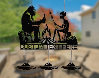 Alien Metal Wind Chimes Personalized, Funny Wind Chimes for Yard decor, Campside Wind Chimes Gifts for Camper, UFO Wind Chimes