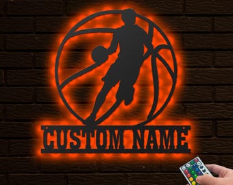 Basketball Metal Wall with LED Personalized, Basketball Player Custom Name Sign, Physical Education Teacher Gifts, Sport Coach Gifts