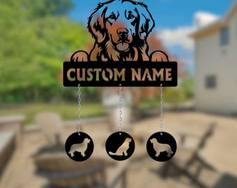 Custom Metal Wind Chime, Golden Retriever Decor, Dog Wind Chime Memorial