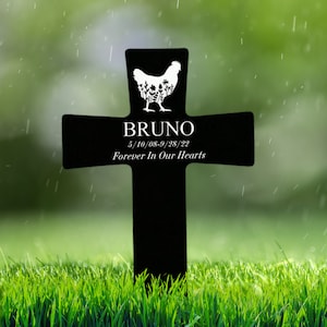 Hen Memorial Plaque Personalized, Pet Loss Gift, Rooster Grave Marker, Remembrance Stake, Chicken Memorial Plaque, Cross Grave Marker