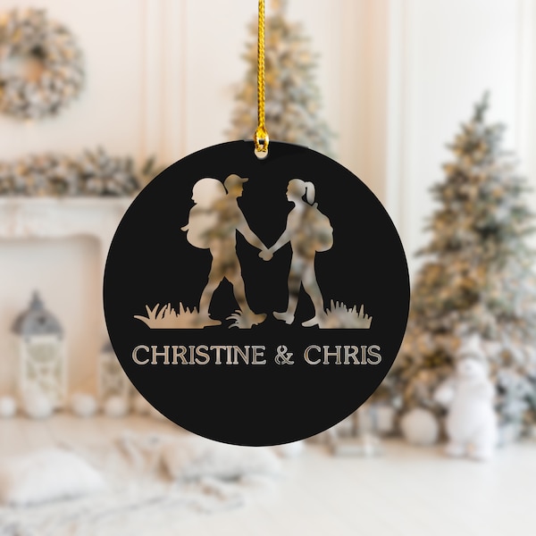 Personalized Hiking Couple Metal Ornament, Hiking Ornament Xmas Gift for Couple, Hiker Couples Christmas Tree Hanger, Hiking Lover Ornaments