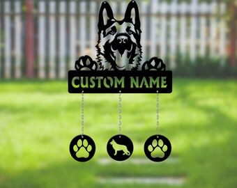 Personalized German Shepherd Metal Wind Chime, Custom Name Outdoor Decor, Remembrance Gift