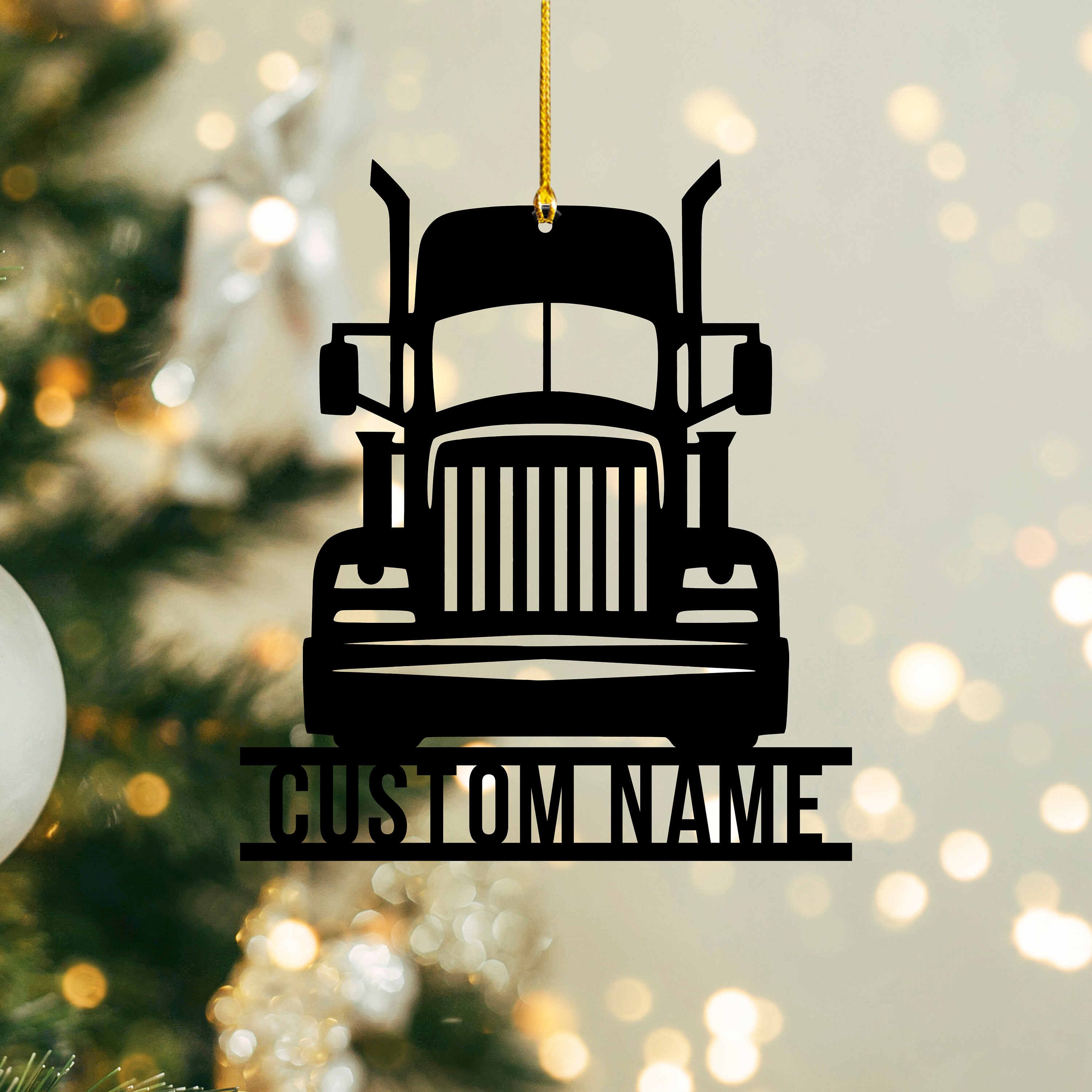 Personalized Semi Truck Metal Ornament, US Truck Driver Christmas