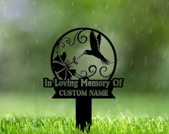 Personalized Metal Memorial Stake for Hummingbirds, Outdoor Grave Marker for Cemetery