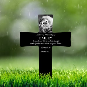 Personalized Loss of Hedgehog Plaque, Hedgehog Photo Grave Marker, Sympathy Gift For Pet Owner, Hedgehog Cross Remembrance Outdoor Plaques