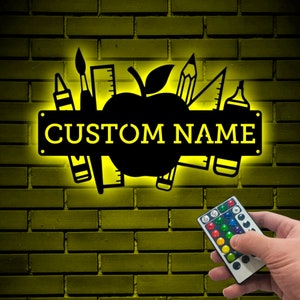 Personalized Teacher Metal Wall Art with LED, Teacher Custom Name Sign Teacher Wall Signs Home Decor, Back To School Gift For Teacher