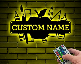 Personalized Teacher Metal Wall Art with LED, Teacher Custom Name Sign Teacher Wall Signs Home Decor, Back To School Gift For Teacher