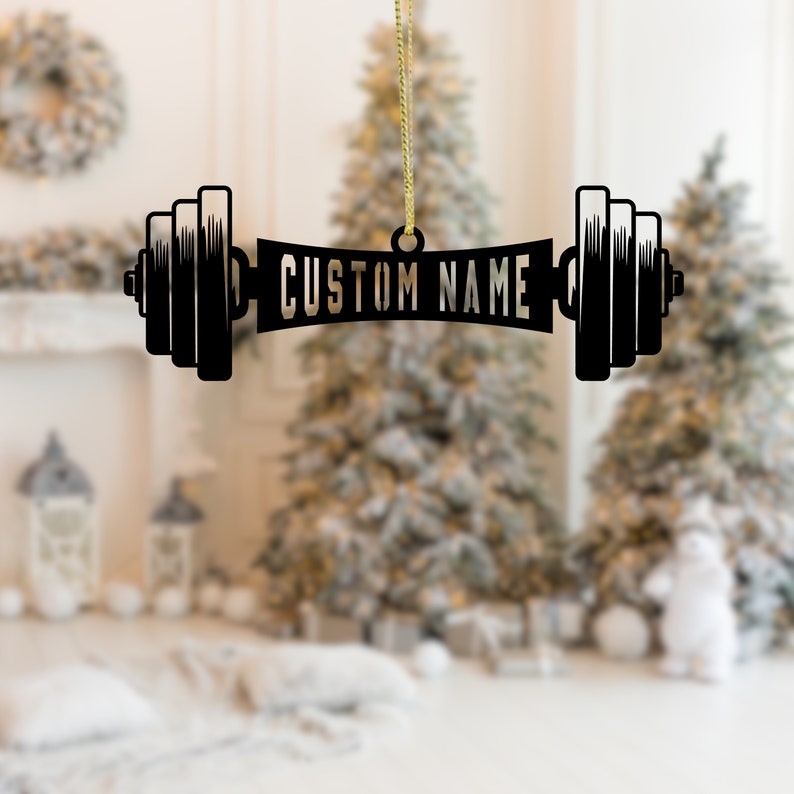 Personalized Dumbbell Metal Ornament, Weightlifting Christmas Ornament ...