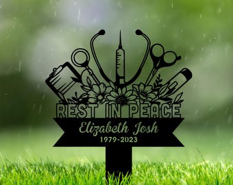 Personalized Memorial Plaques for Nurses, Doctor Grave Marker, Metal Stake for Outdoor Grave