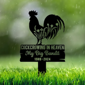 Personalized Rooster Grave Markers, Memorial Metal Plaque, Chicken Sympathy Plaques, Chicken Floral Outdoor Plaque, Pet Remembrance Stakes