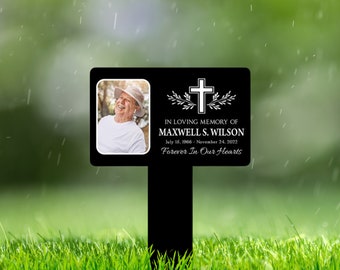 Personalized Photo Grave Marker, Outdoor Memorial Plaque, Metal Stake for Garden