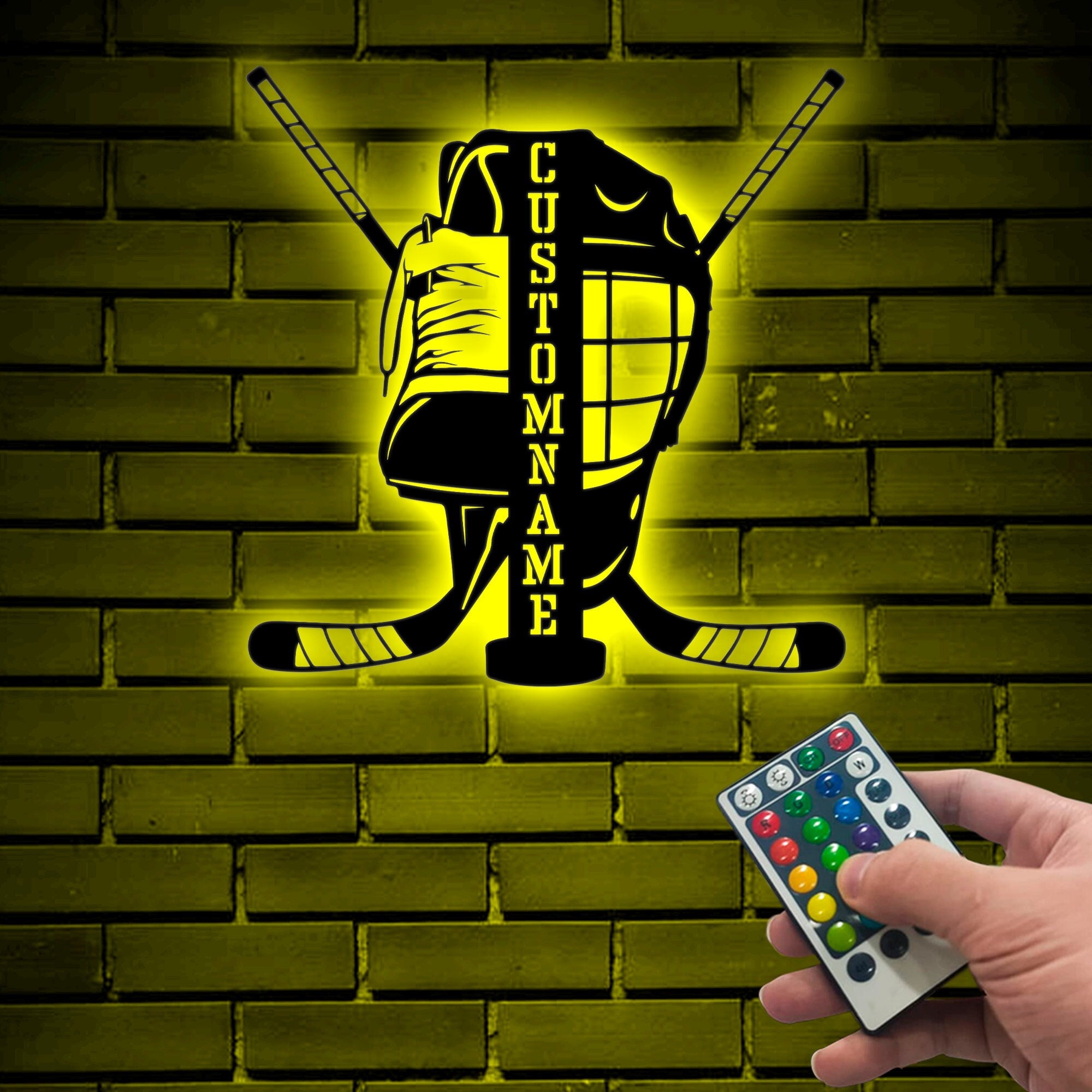 Personalized Ice Hockey Metal Wall With LED, Ice Hockey Helmet and