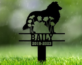 Personalized Shetland Sheepdog Memorial Plaque, Sheepdog Floral Outdoor Plaque, Dog Loss Sympathy Stake, Floral Dog  Keepsake Grave Marker