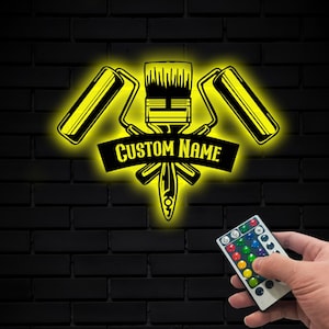 Custom Painting Tools Metal Sign with LED, Wall Painter Custom Name Sign, Wall Painting Metal Home Decor, Painter Christmas, Birthday Gift