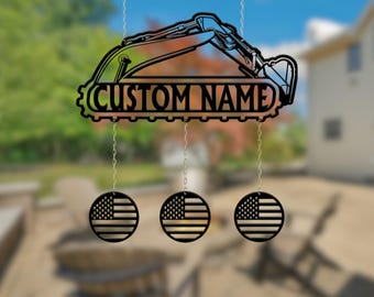 Dad Wind Chimes for Gardens, Custom Wind Chimes for Outdoor, Gift for Dad, Dad Garden Decor, Excavator Driver Gifts