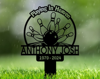 Bowling Memorial Plaque Personalized, Outdoor Metal Grave Marker, Sympathy Plaque for Bowler, Sport Cross for Man, Remembrance Garden Stake