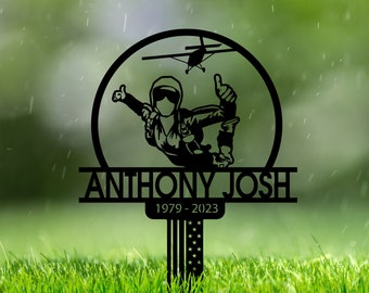 Personalized Base Jumper Metal Stake, Paraglider Remembrance Grave Marker, Parachute Garden Sign, Bereavement Outdoor Plaque, Dad Cross