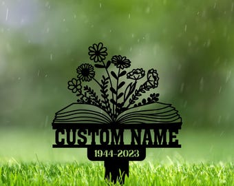 Personalized Bookworm Memorial Grave Marker, Sympathy Stake for Outdoor, Librarian for Cemetery