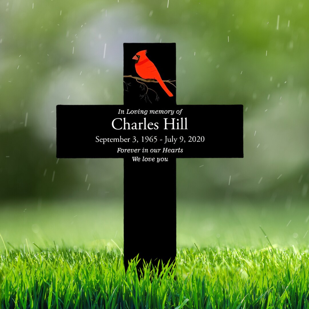 Personalized Cross Grave Marker, Cardinal Memorial Sign, Sympathy ...