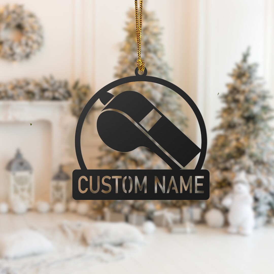 Coach Whistle Personalized Name Ornaments, Coach Appreciation Christmas