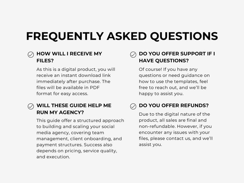 FAQs: Covers common questions about using the templates and integrating them into existing agency workflows.