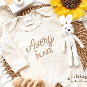 Neutral newborn coming home outfit, Custom baby Name Romper outfit, Embroidered Romper hospital outfit, Baby Shower Gift, Newborn Outfit