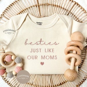 Besties Just Like Our Moms Baby Onesies®, Mothers Day Gift, Cute Embroidered Onesie® Minimal Baby Outfit, Embroidered Newborn Baby Onesie®