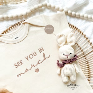Embroidered Personalized MONTH Baby Announcement Baby Onesies®, Custom pregnancy announcement grandparents, pregnancy reveal to husband,