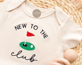 Embroidered New to the Club Golf Onesie® Golfing Pregnancy Announcement to husband Golf Baby Onesie Golf Club Daddy's Golfing Buddy Onesie