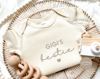 Embroidered Gigi Bestie Baby Onesies®, Gigi pregnancy announcement to Grandparents Family, New Grandparent Gift, New Gigi Gift Baby Shower