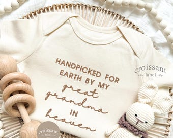 Embroidered Handpicked for earth by My Great Grandma In Heaven Baby Onesies®, Custom Grandma Onesie® pregnancy announcement Baby Shower Gift