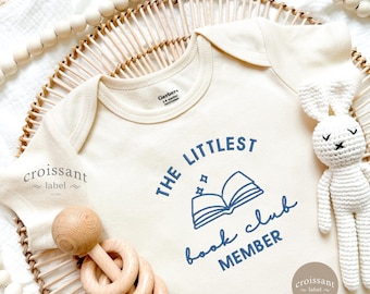 Embroidered The Littlest Book Club Member Onesie, Book Club Embroidered Pregnancy Announcement, Book Lover Onesie® Baby Book worm Onesie®