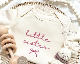 Little Sister baby Onesie® Embroidered Personalized BABY Announcement Onesies®, Custom pregnancy announcement siblings, Little Sister Bow