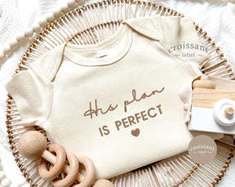 Embroidered His plan is perfect Baby Onesie® Christian Pregnancy Announcement. Bible verse pregnancy Announcement, prayed Baby Gift