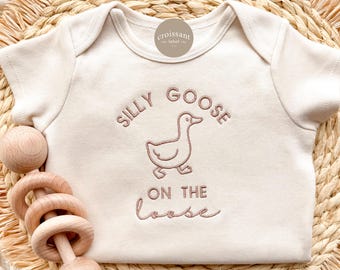 Embroidered Silly Goose on the loose Baby Onesie®, funny pregnancy announcement Baby Bodysuit Funny Silly Goose Baby Shower Gift,