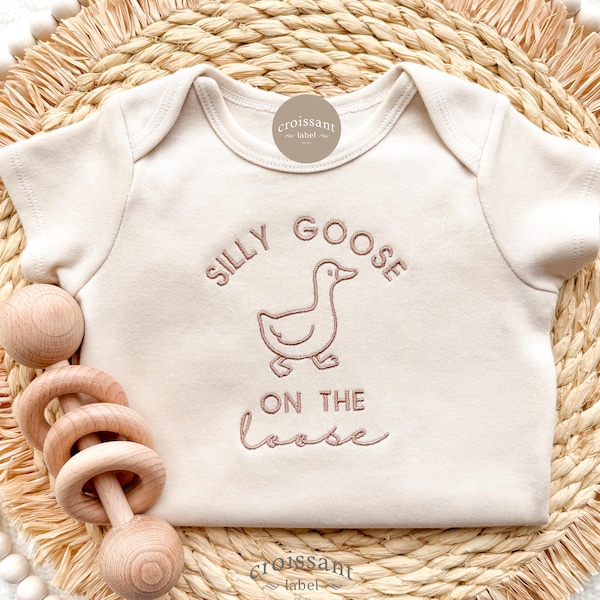 Embroidered Silly Goose on the loose Baby Onesie®, funny pregnancy announcement Baby Bodysuit Funny Silly Goose Baby Shower Gift,