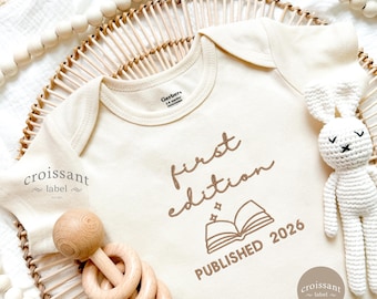 Embroidered First Edition Onesie, Book Club Embroidered Pregnancy Announcement, Librarian Mom Onesie® Book Lover Onesie®, Baby Shower Gift
