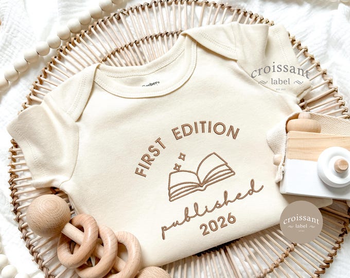 Embroidered First Edition Book Onesie® Book Club Embroidered Pregnancy Announcement, Librarian Onesie® Book Lover Onesie®, Baby Funny Outfit