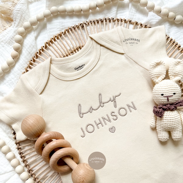 Embroidered Personalized BABY Announcement Onesies®, Custom pregnancy announcement grandparents, pregnancy reveal baby name newborn hospital