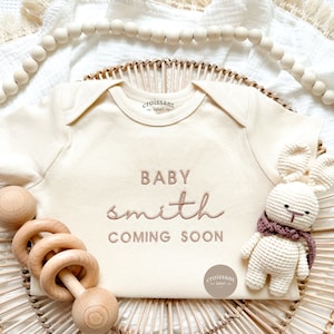 Embroidered Personalized BABY Announcement Onesies®, Custom pregnancy announcement grandparents, pregnancy reveal, coming soon baby name